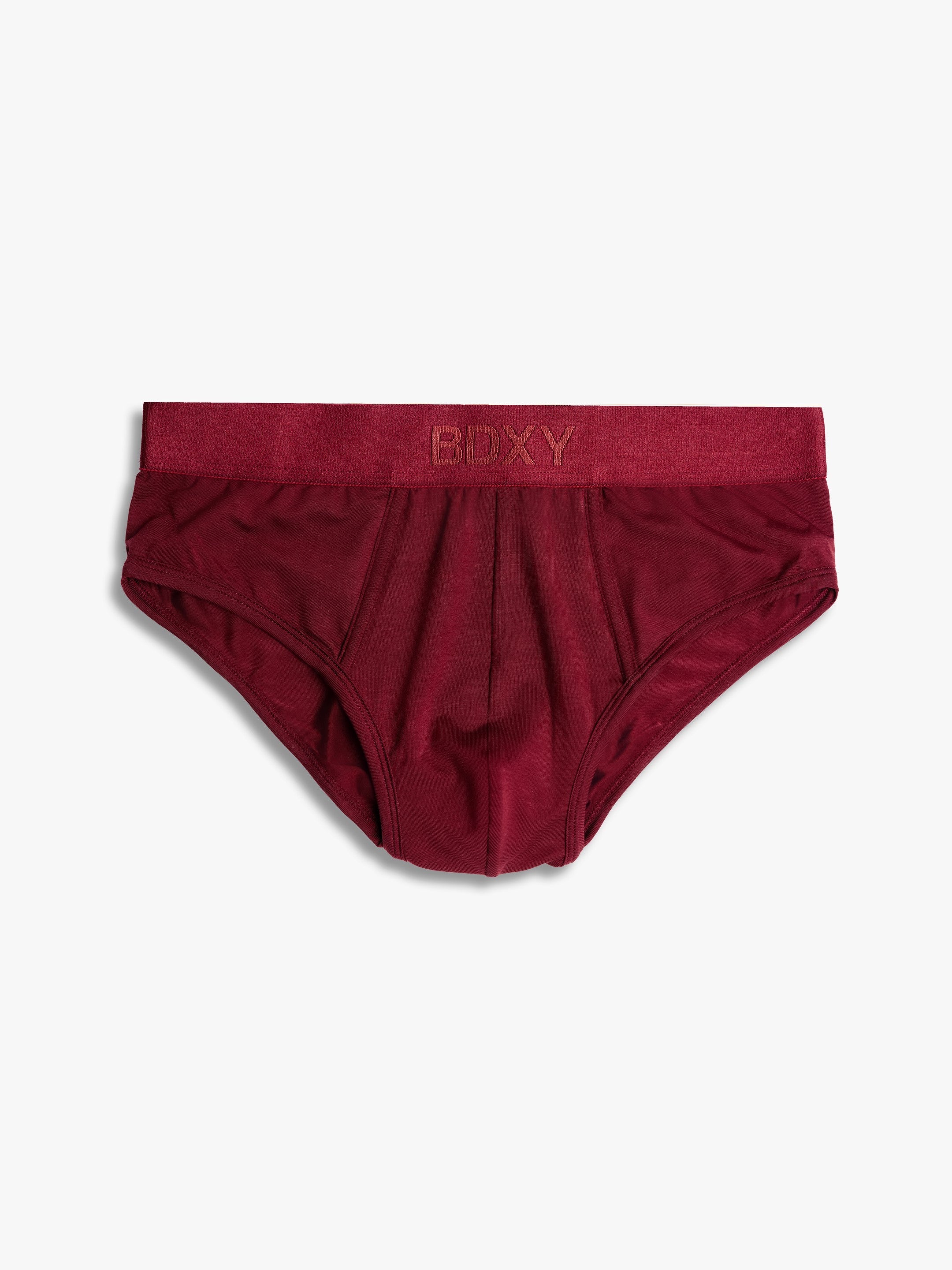 Red underwear with 'BOXY' branding on a white background