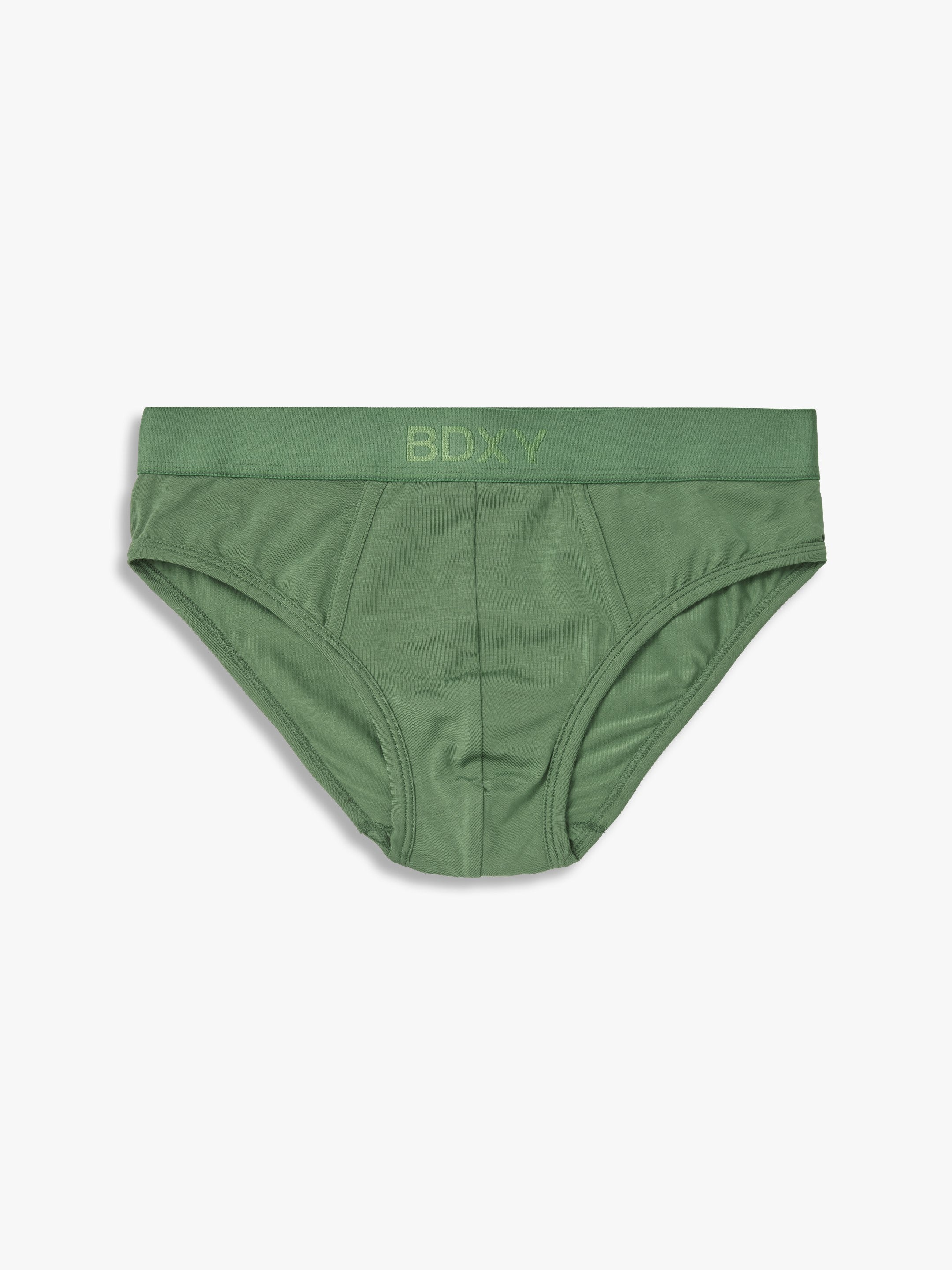 Green men's underwear with 'BDXY' branding on a white background