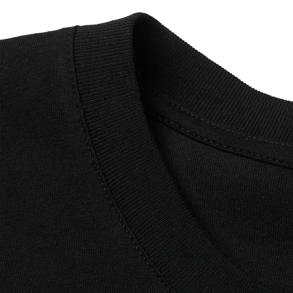 Close-up of a black sweater collar on a white background
