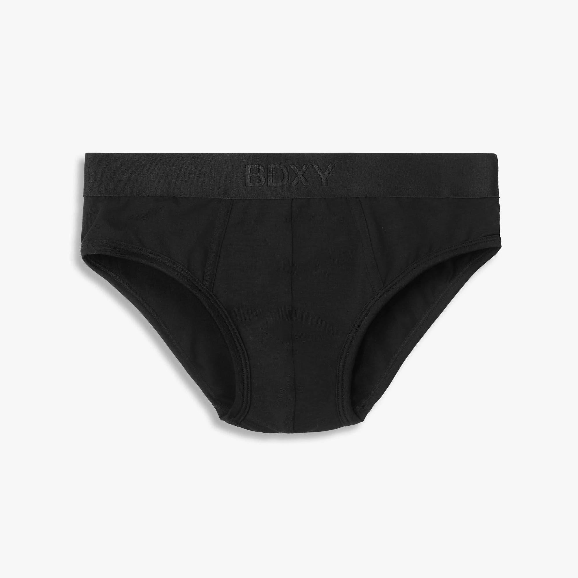 Black men's underwear with 'BOXY' branding on a white background