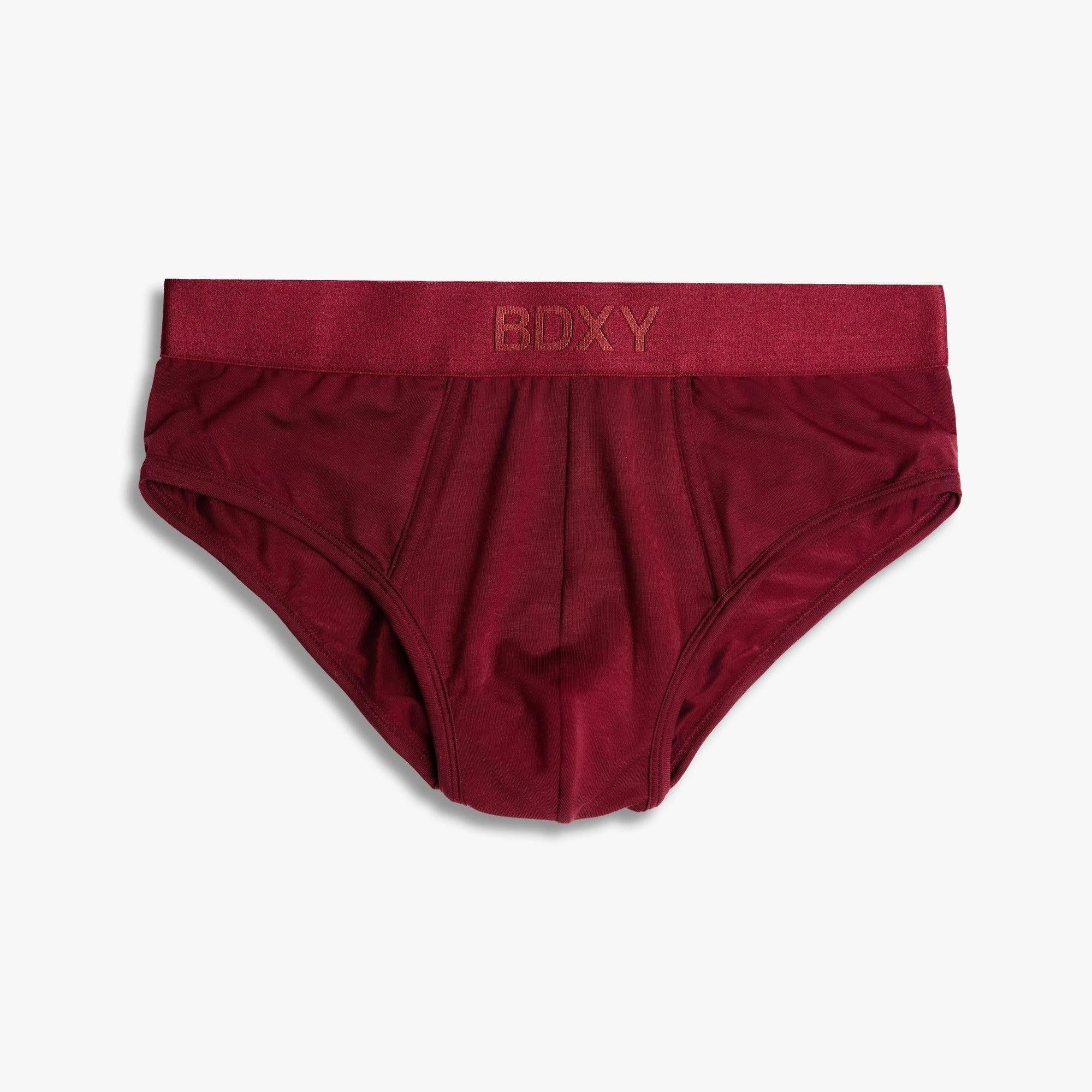 Red underwear with 'BOXY' branding on a white background